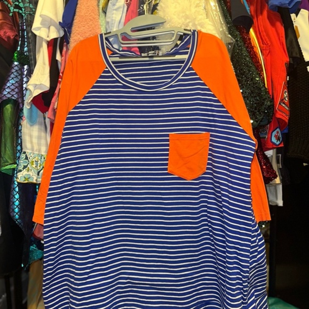 Blue and Orange Striped Ladies Shirt